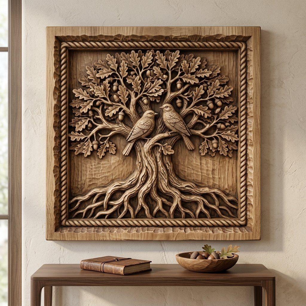 Oak Tree Birds CNC Relief STL bas-relief STL — view 14