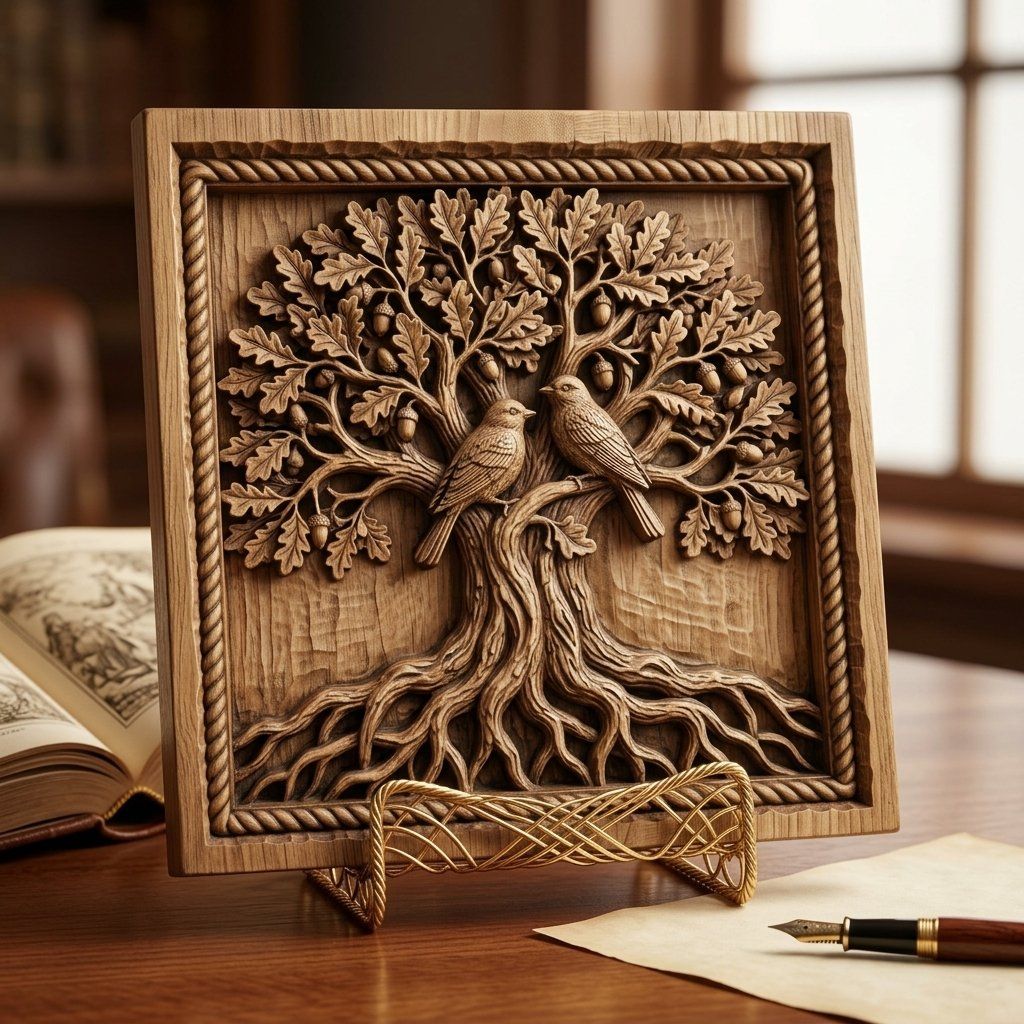 Oak Tree Birds CNC Relief STL bas-relief STL — view 3