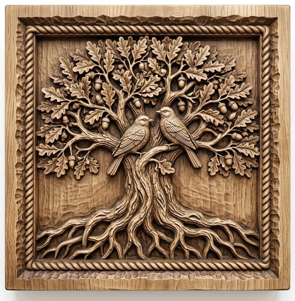 Oak Tree Birds CNC Relief STL bas-relief STL — view 11
