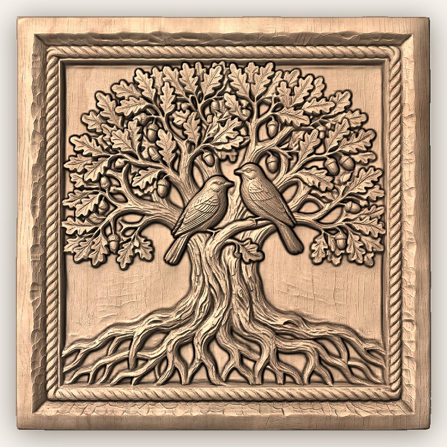 Oak Tree Birds CNC Relief STL bas-relief STL — view 4