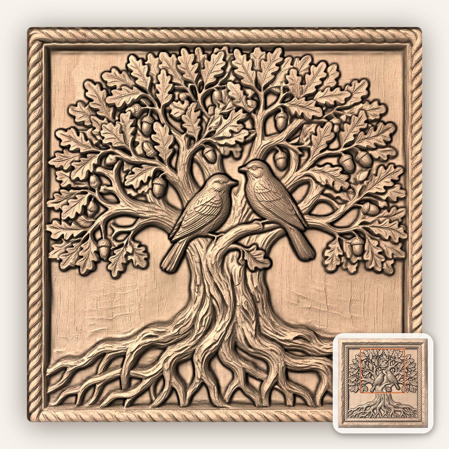 Oak Tree Birds CNC Relief STL bas-relief STL — view 6