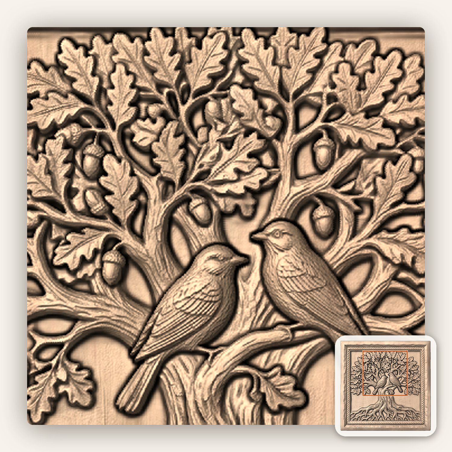 Oak Tree Birds CNC Relief STL bas-relief STL — view 7