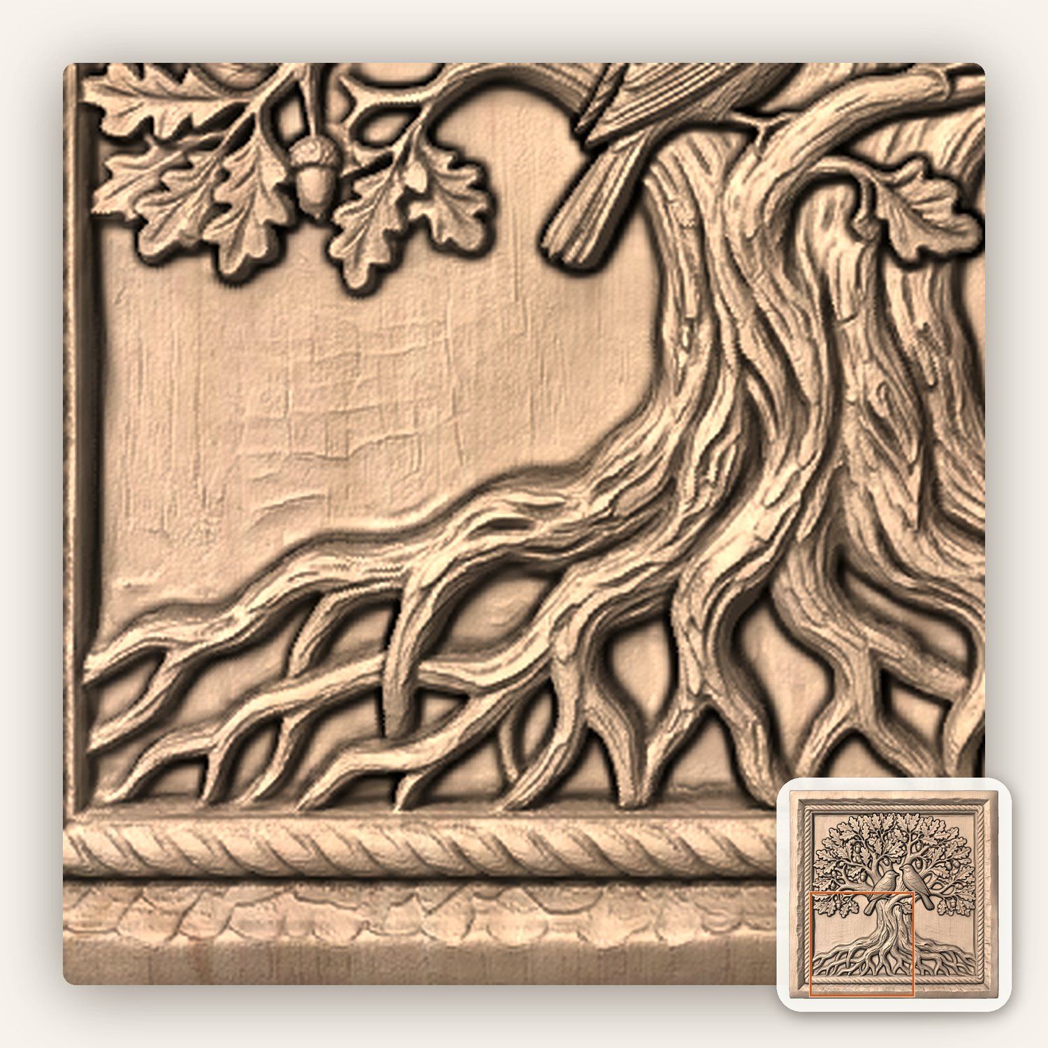 Oak Tree Birds CNC Relief STL bas-relief STL — view 8