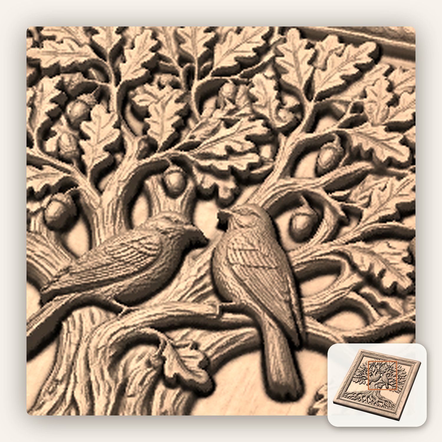 Oak Tree Birds CNC Relief STL bas-relief STL — view 9
