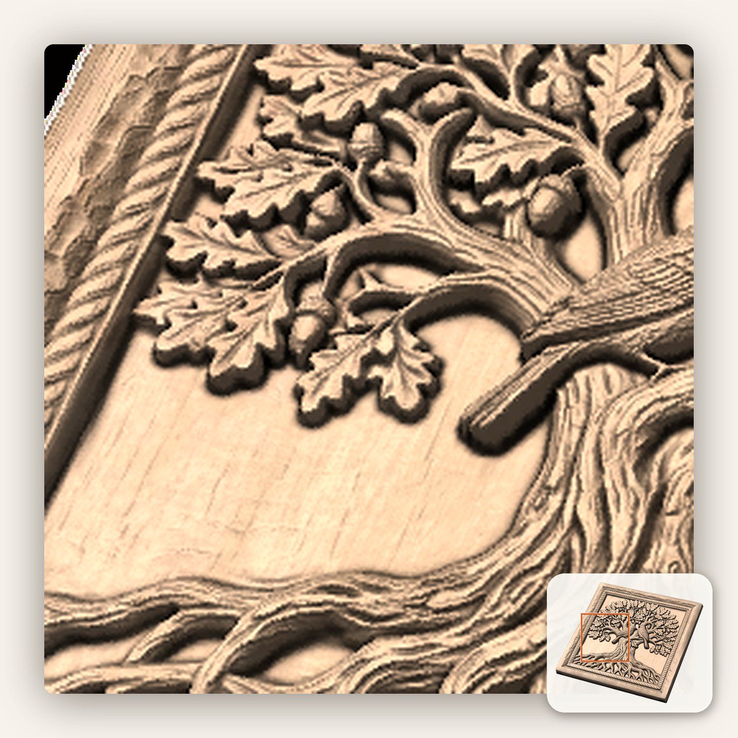 Oak Tree Birds CNC Relief STL bas-relief STL — view 10