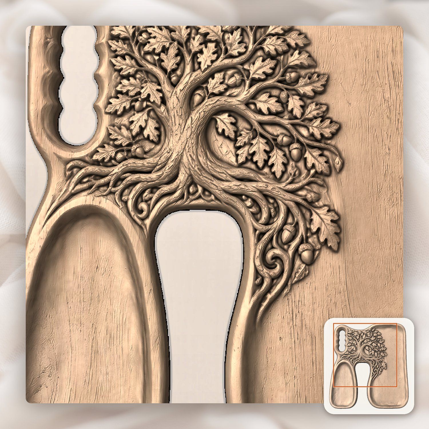Oak Tree Serving Tray CNC Relief STL bas-relief STL — view 8