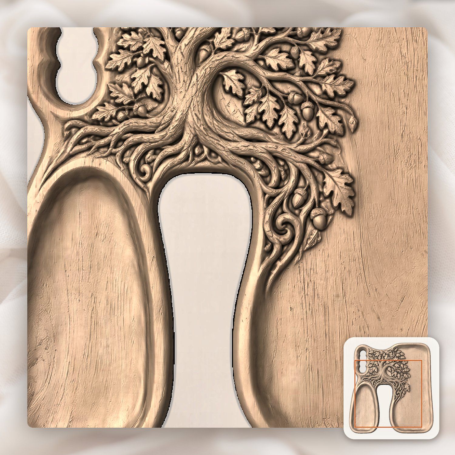 Oak Tree Serving Tray CNC Relief STL bas-relief STL — view 9