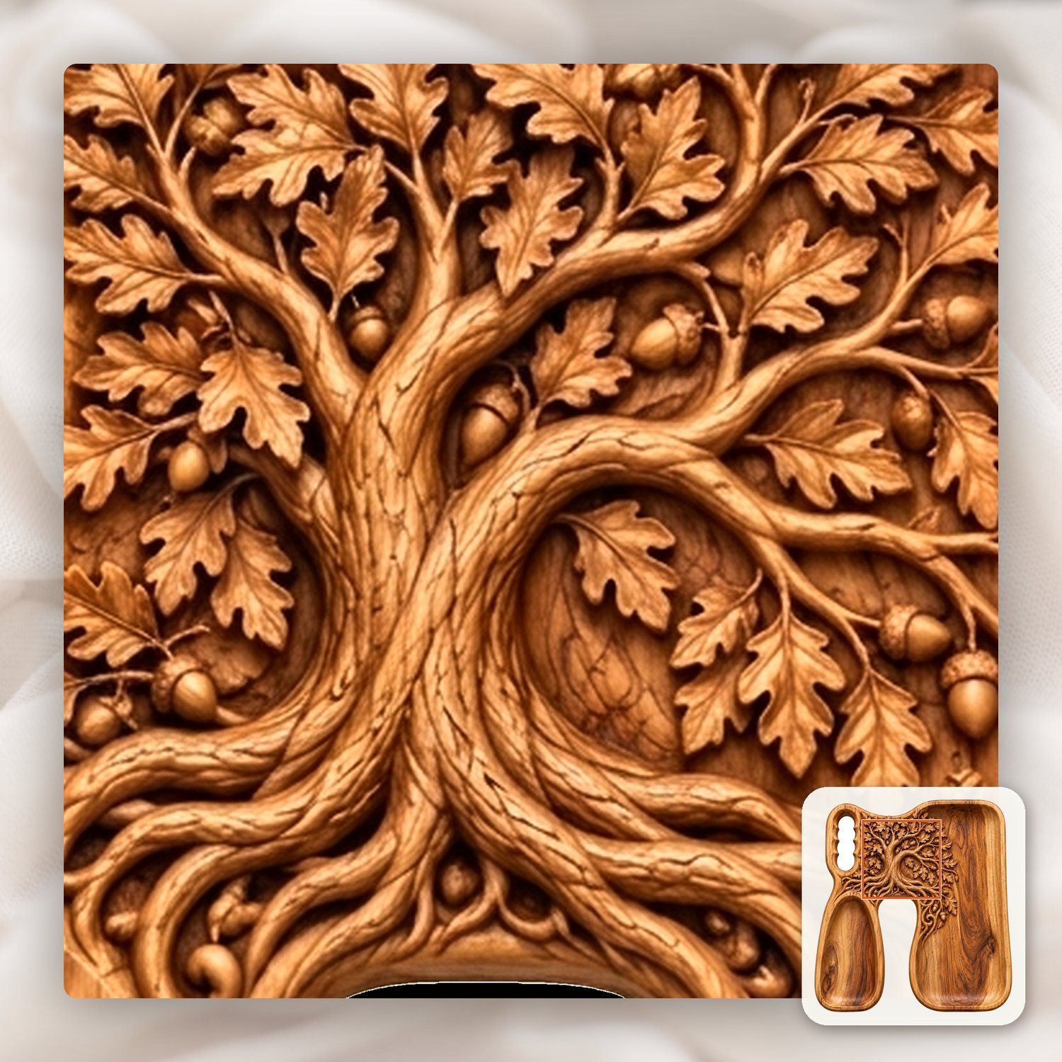 Oak Tree Serving Tray CNC Relief STL bas-relief STL — view 12
