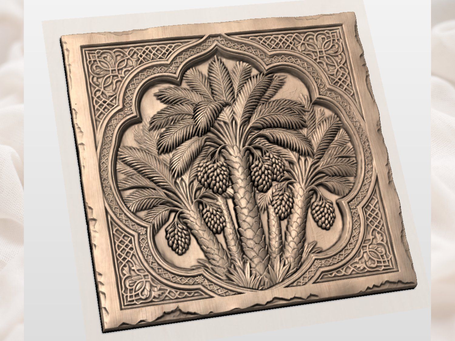 Oasis Palm Tree Decorative Panel CNC Relief STL bas-relief STL — view 3