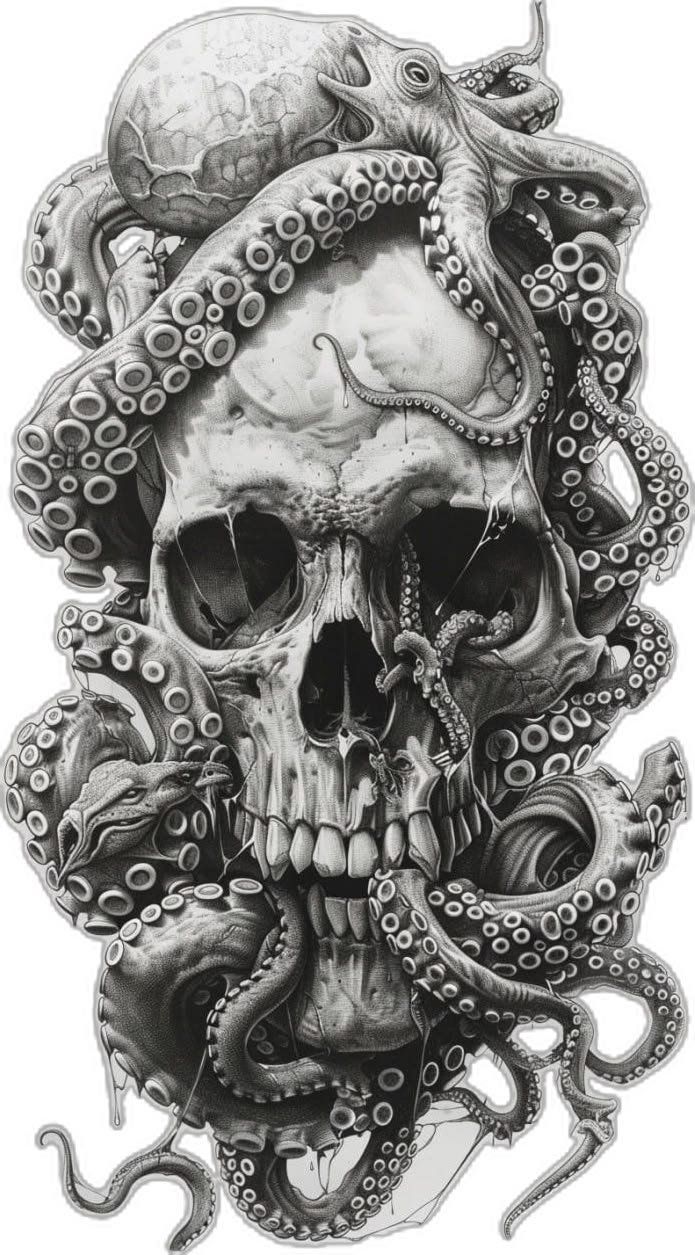 Oceanic Kraken Skull Maritime CNC Relief STL bas-relief STL — view 6