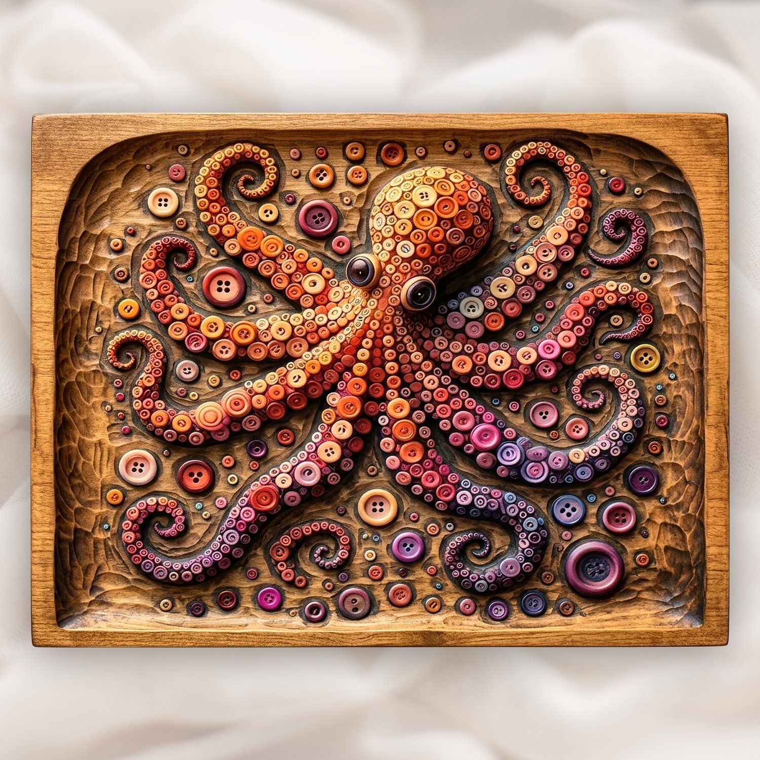 Octopus Button Mosaic Wood Panel CNC Relief STL bas-relief STL design