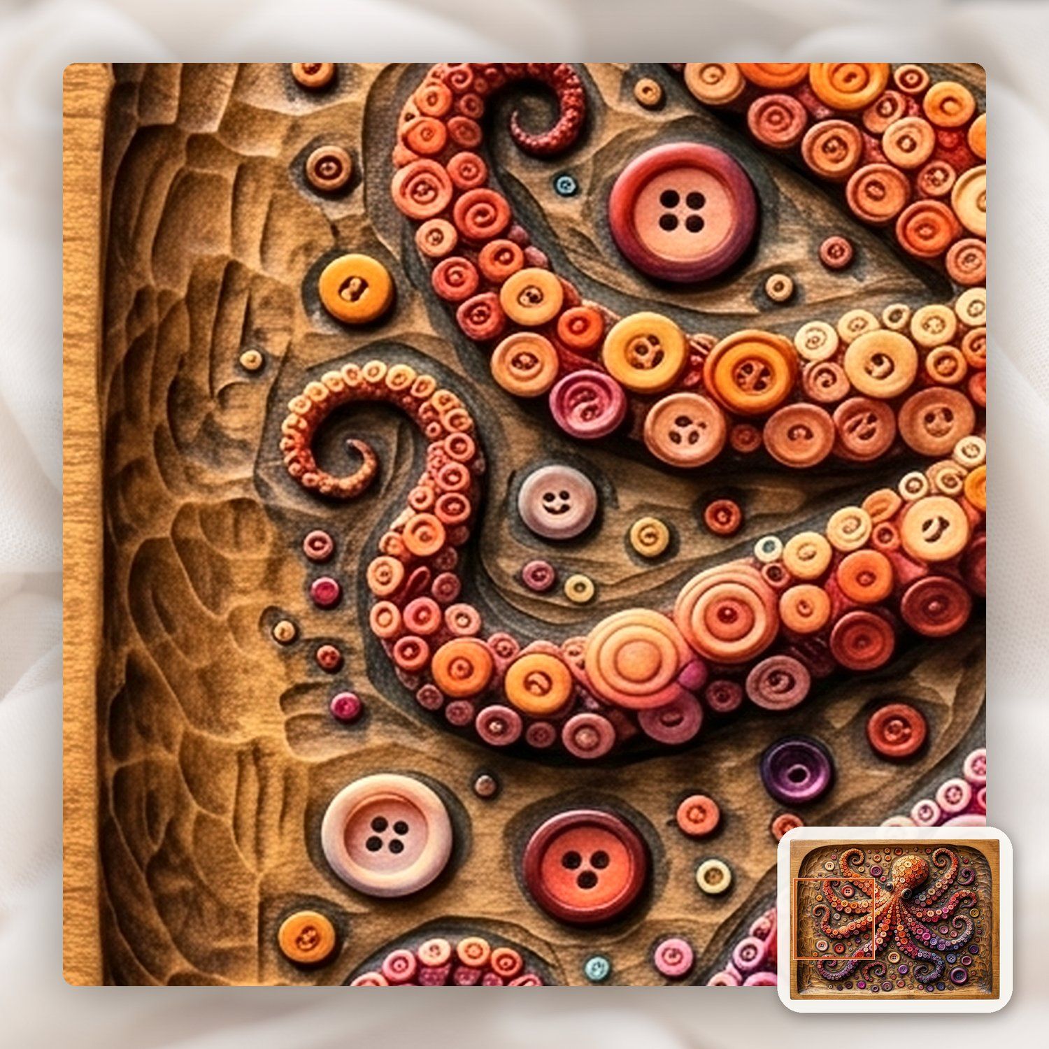 Octopus Button Mosaic Wood Panel CNC Relief STL bas-relief STL — view 11
