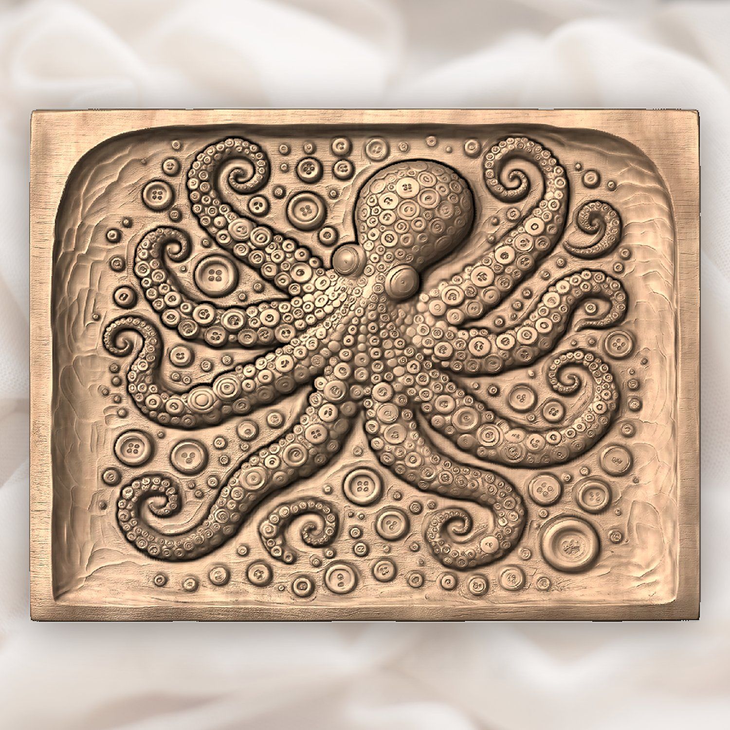 Octopus Button Mosaic Wood Panel CNC Relief STL bas-relief STL — view 4