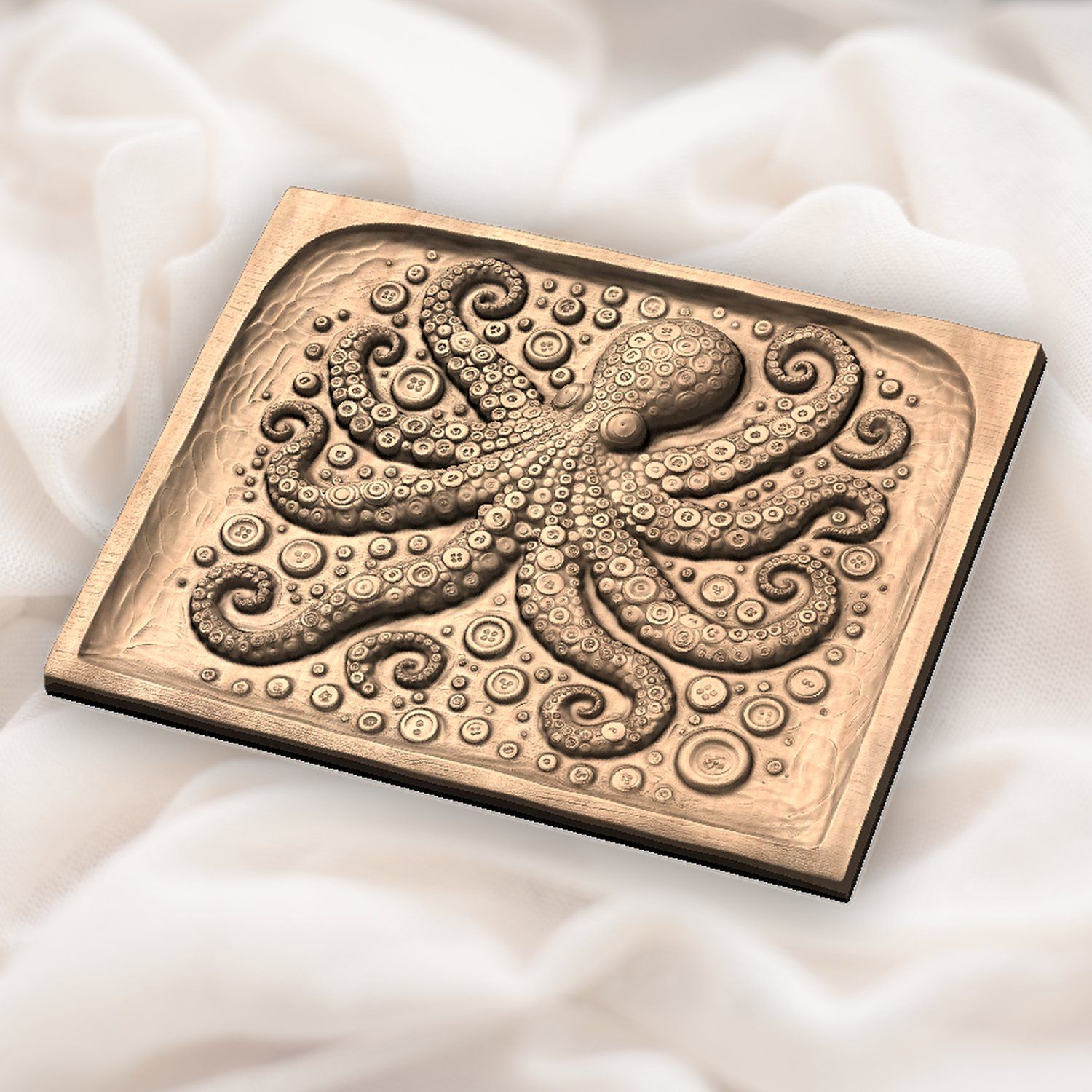 Octopus Button Mosaic Wood Panel CNC Relief STL bas-relief STL — view 5