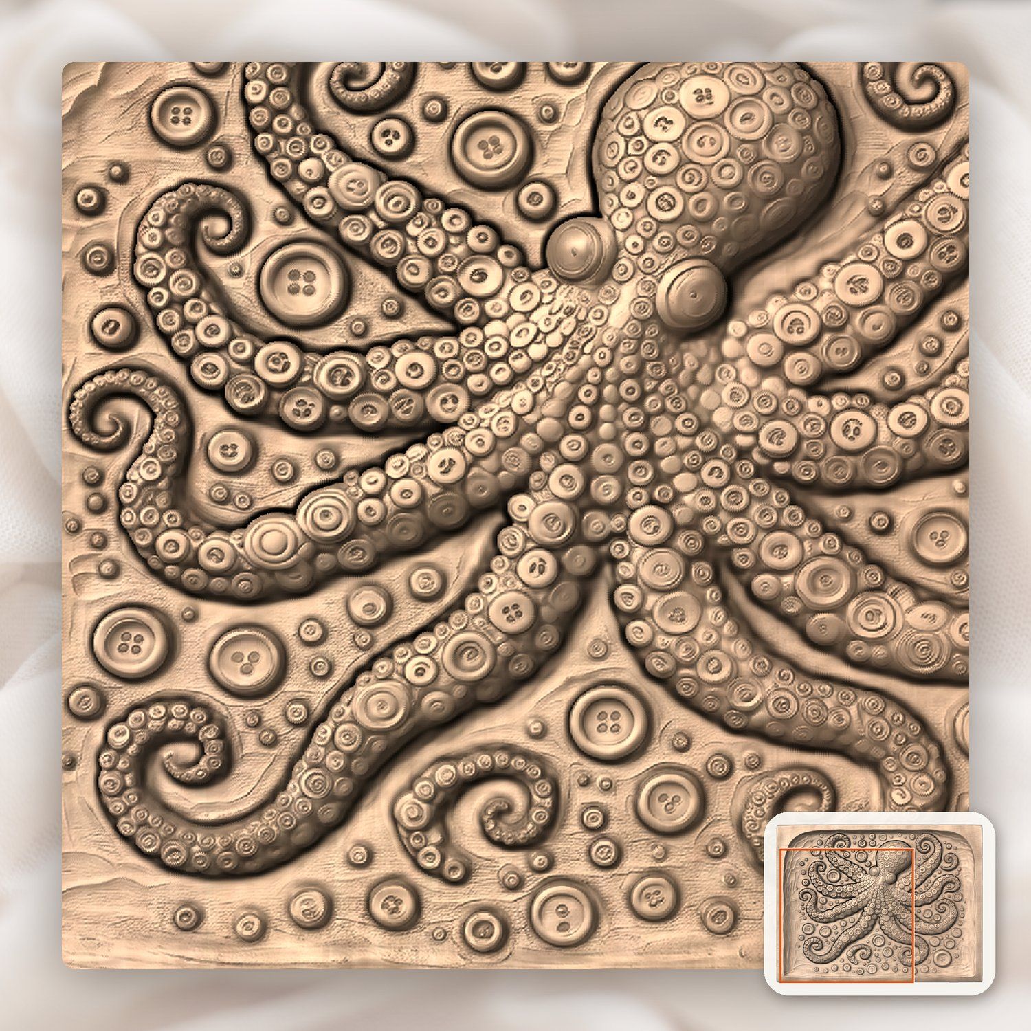 Octopus Button Mosaic Wood Panel CNC Relief STL bas-relief STL — view 8