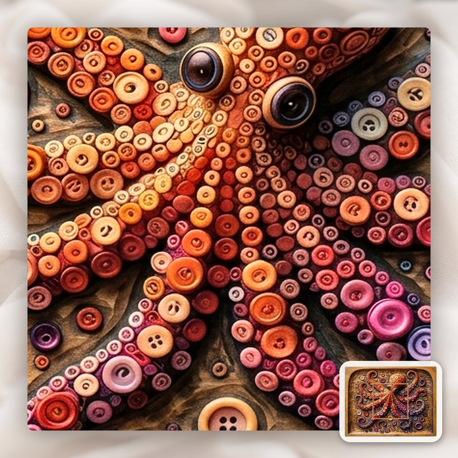 Octopus Button Mosaic Wood Panel CNC Relief STL bas-relief STL — view 10