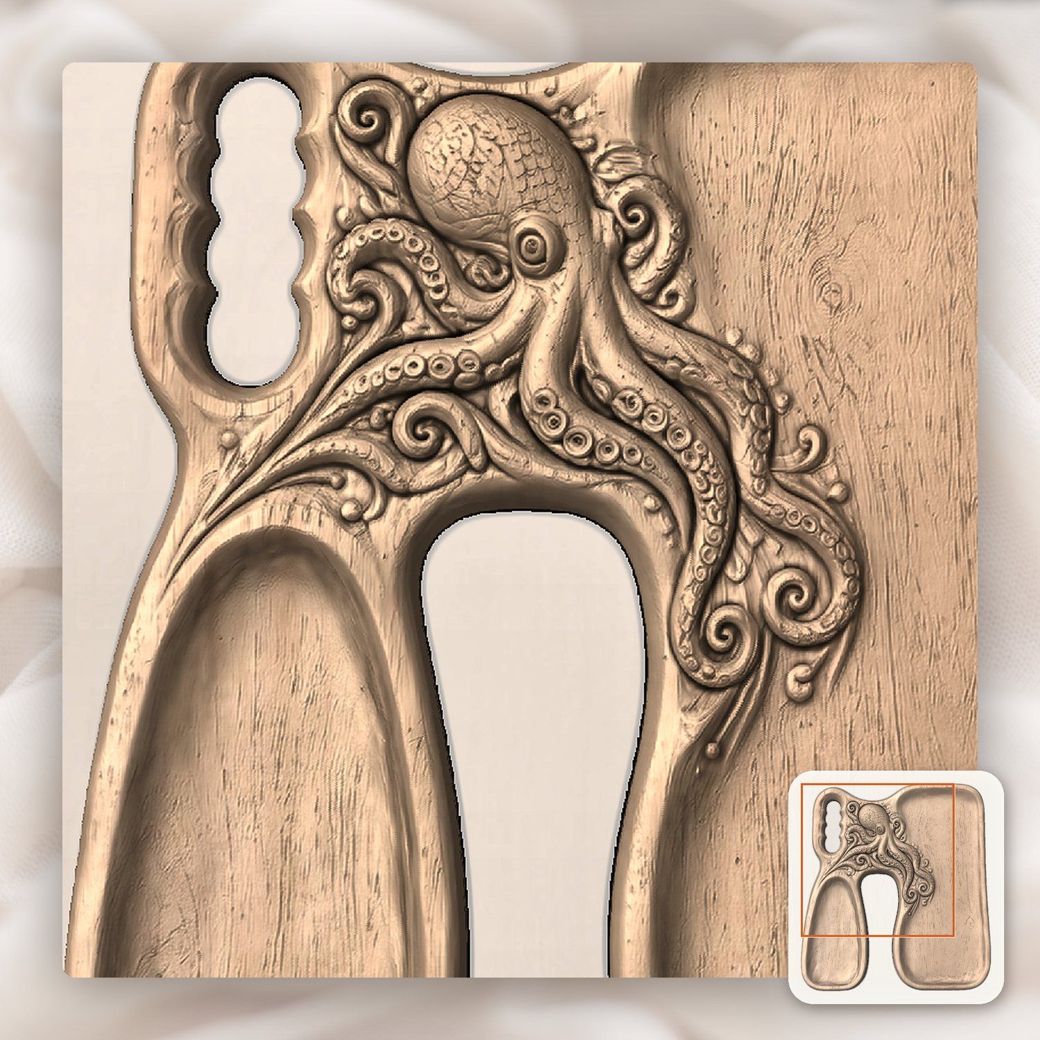 Octopus Kraken Organizer Tray CNC Relief STL bas-relief STL — view 7