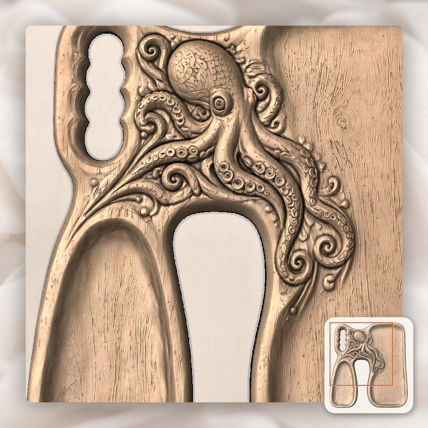 Octopus Kraken Organizer Tray CNC Relief STL bas-relief STL — view 9