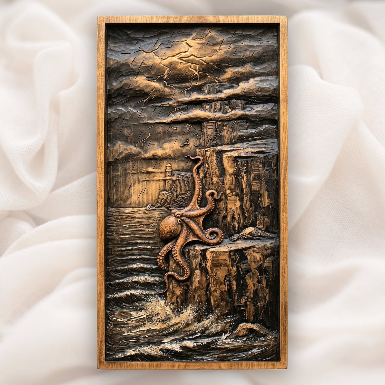 Octopus Lighthouse Storm Scene CNC Relief STL bas-relief STL design