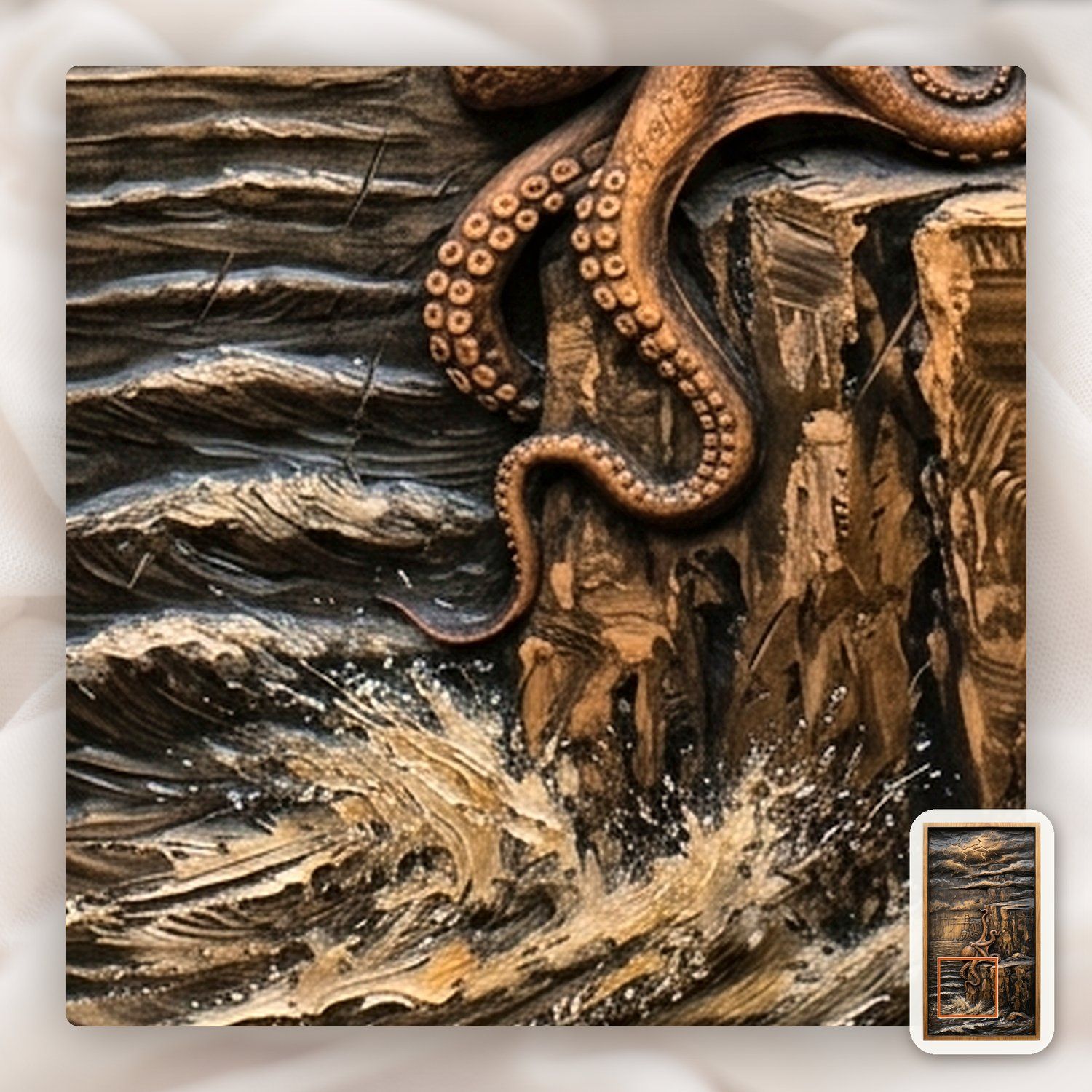 Octopus Lighthouse Storm Scene CNC Relief STL bas-relief STL — view 12