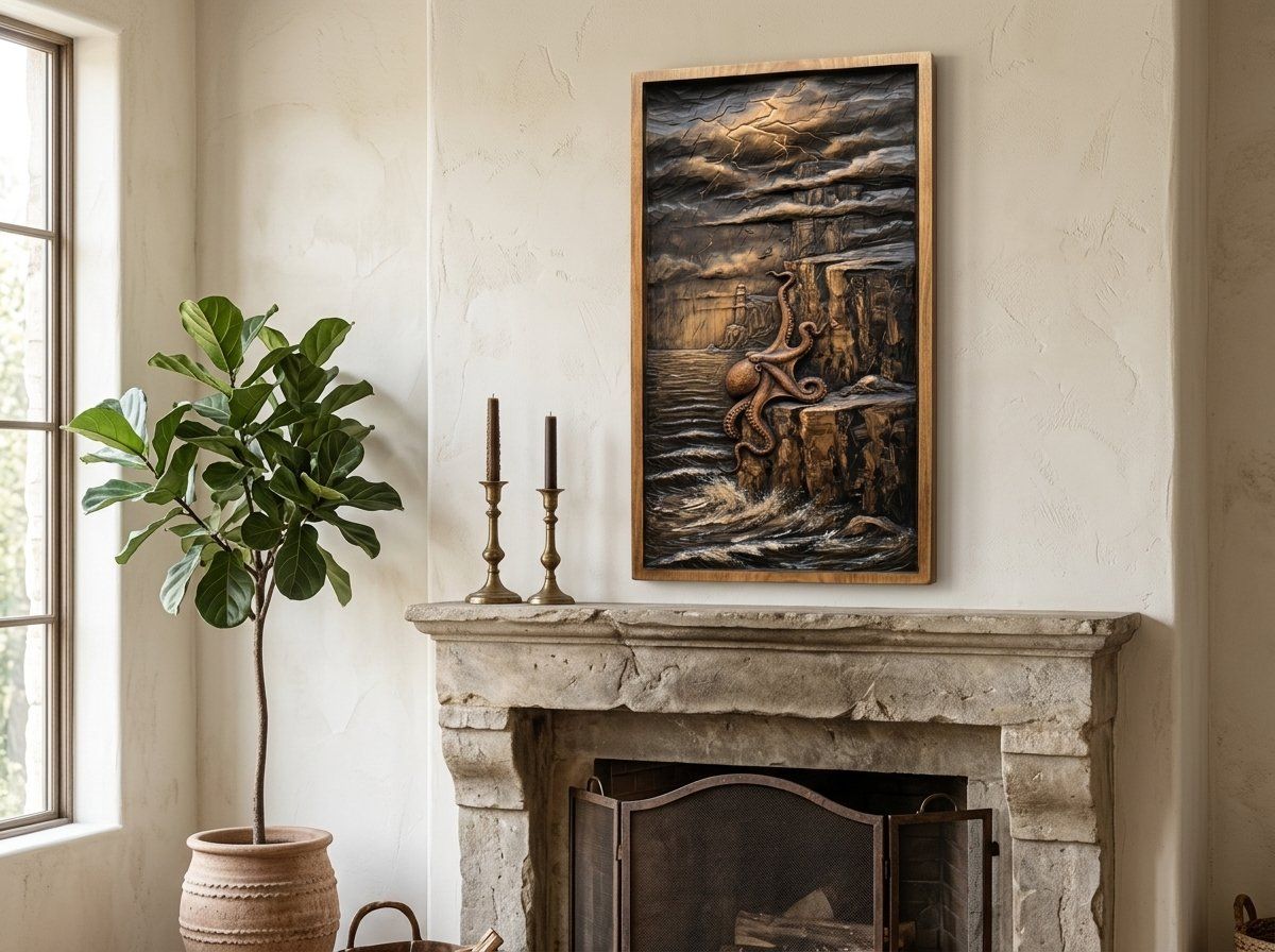 Octopus Lighthouse Storm Scene CNC Relief STL bas-relief STL — view 13