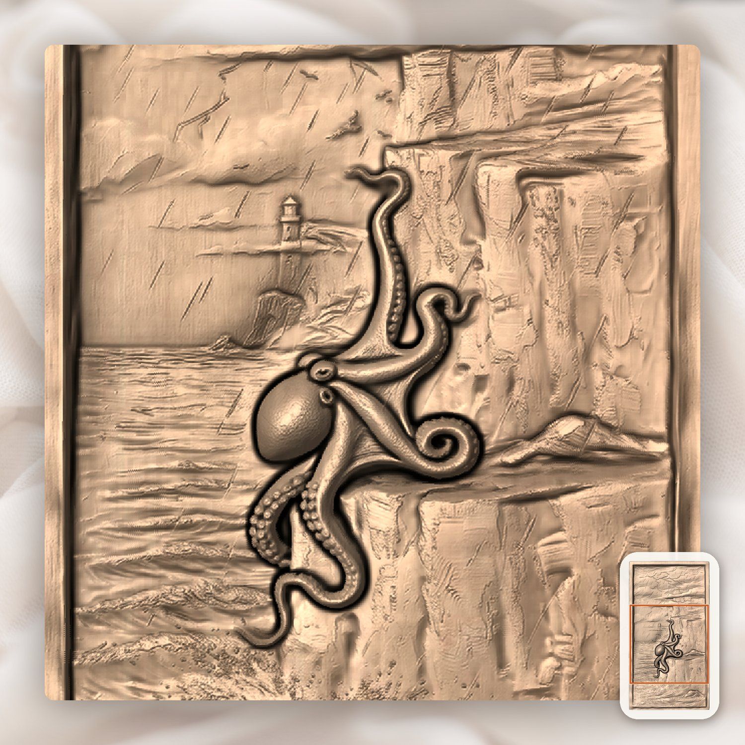 Octopus Lighthouse Storm Scene CNC Relief STL bas-relief STL — view 7