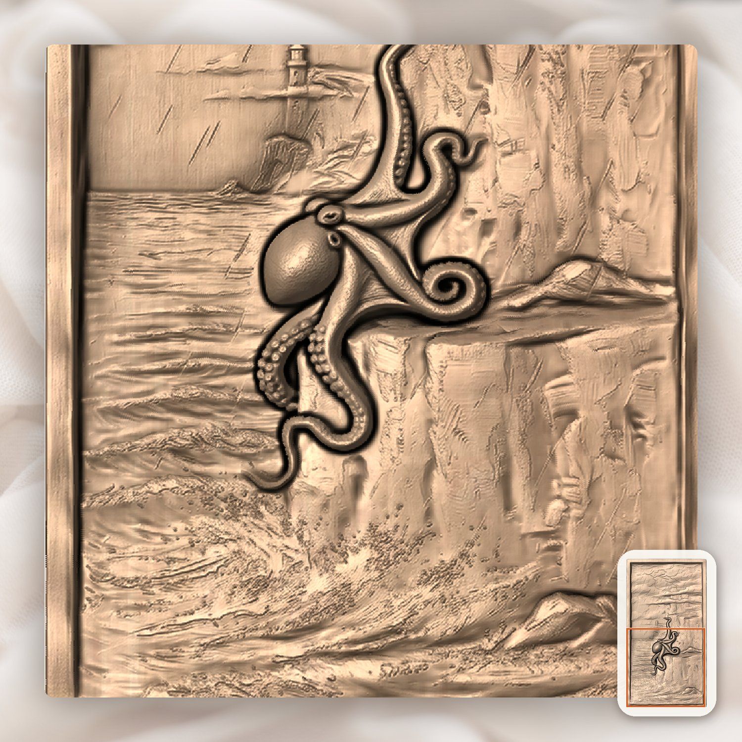 Octopus Lighthouse Storm Scene CNC Relief STL bas-relief STL — view 8