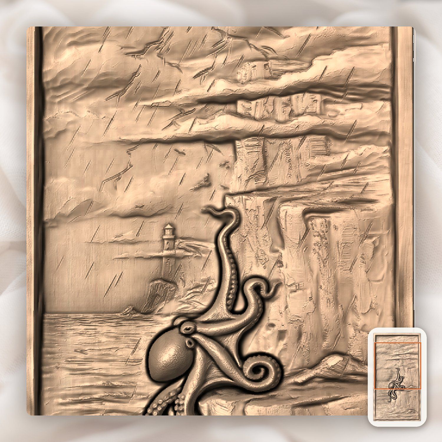 Octopus Lighthouse Storm Scene CNC Relief STL bas-relief STL — view 9