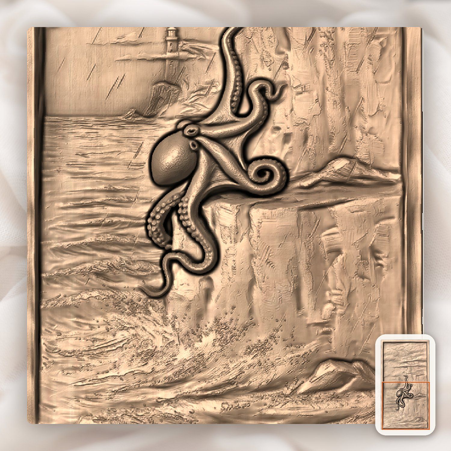 Octopus Lighthouse Storm Scene CNC Relief STL bas-relief STL — view 10