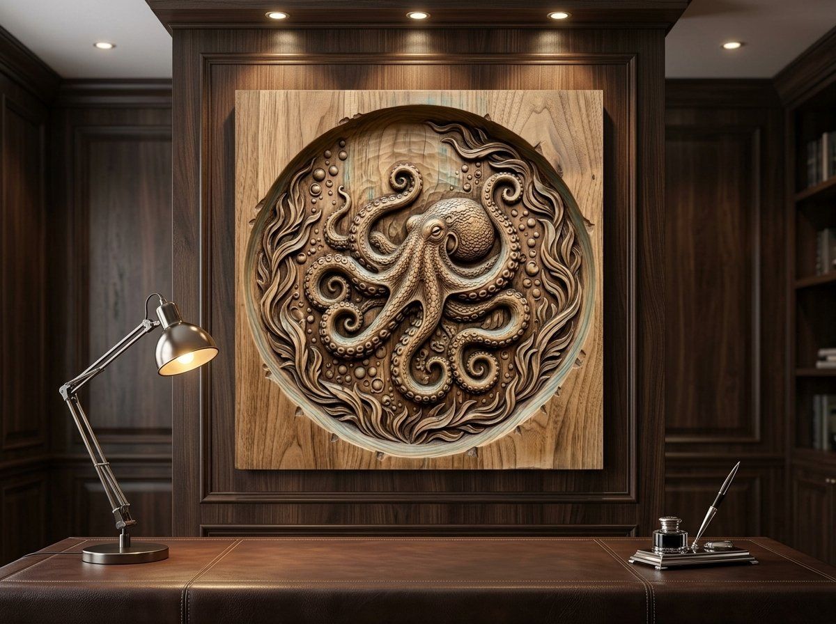 Octopus Nautical Serving Tray CNC Relief STL bas-relief STL — view 10