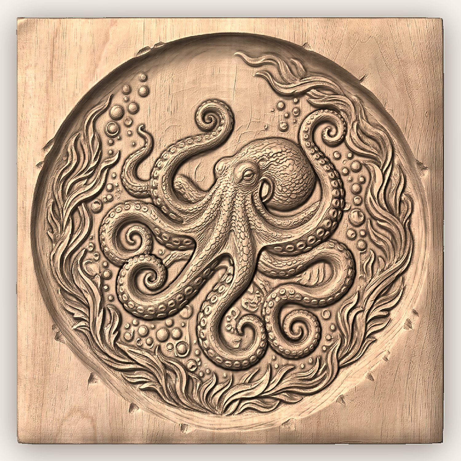Octopus Nautical Serving Tray CNC Relief STL bas-relief STL — view 3