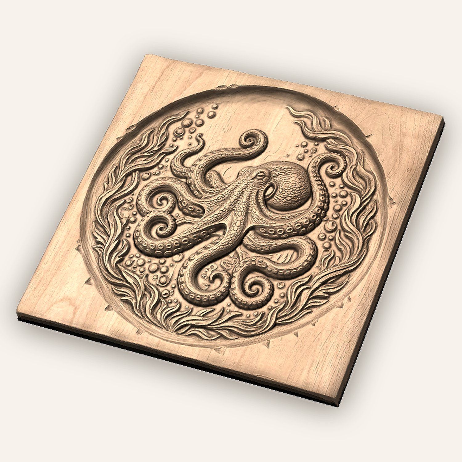 Octopus Nautical Serving Tray CNC Relief STL bas-relief STL — view 4