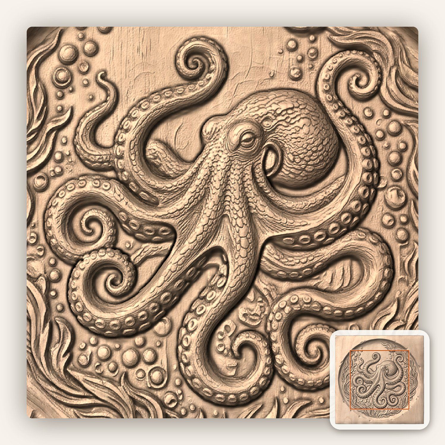 Octopus Nautical Serving Tray CNC Relief STL bas-relief STL — view 5