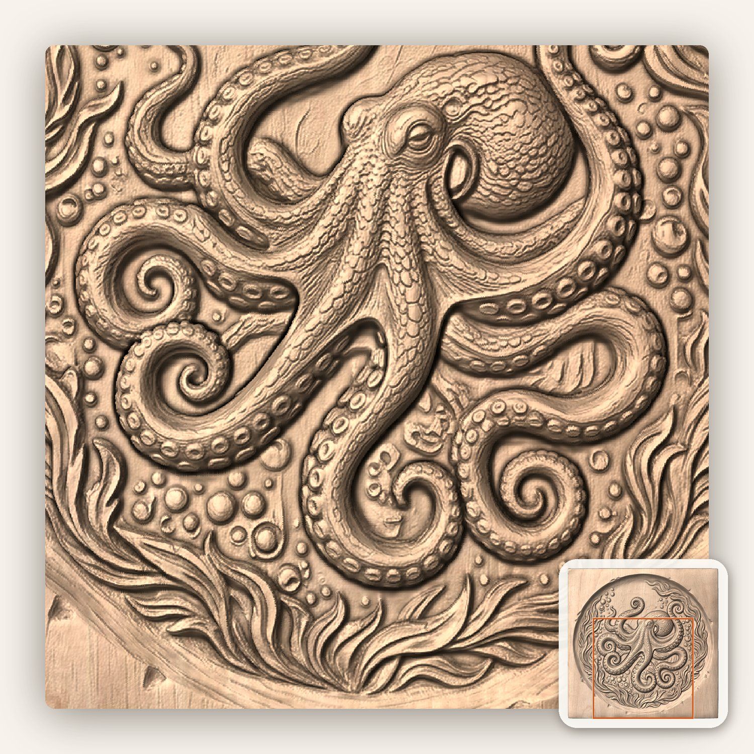 Octopus Nautical Serving Tray CNC Relief STL bas-relief STL — view 6