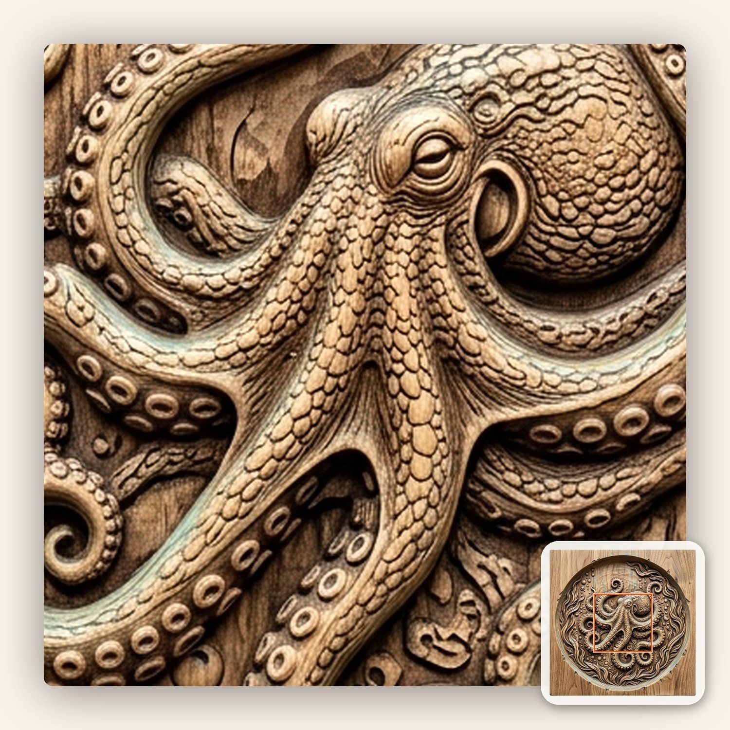 Octopus Nautical Serving Tray CNC Relief STL bas-relief STL — view 7