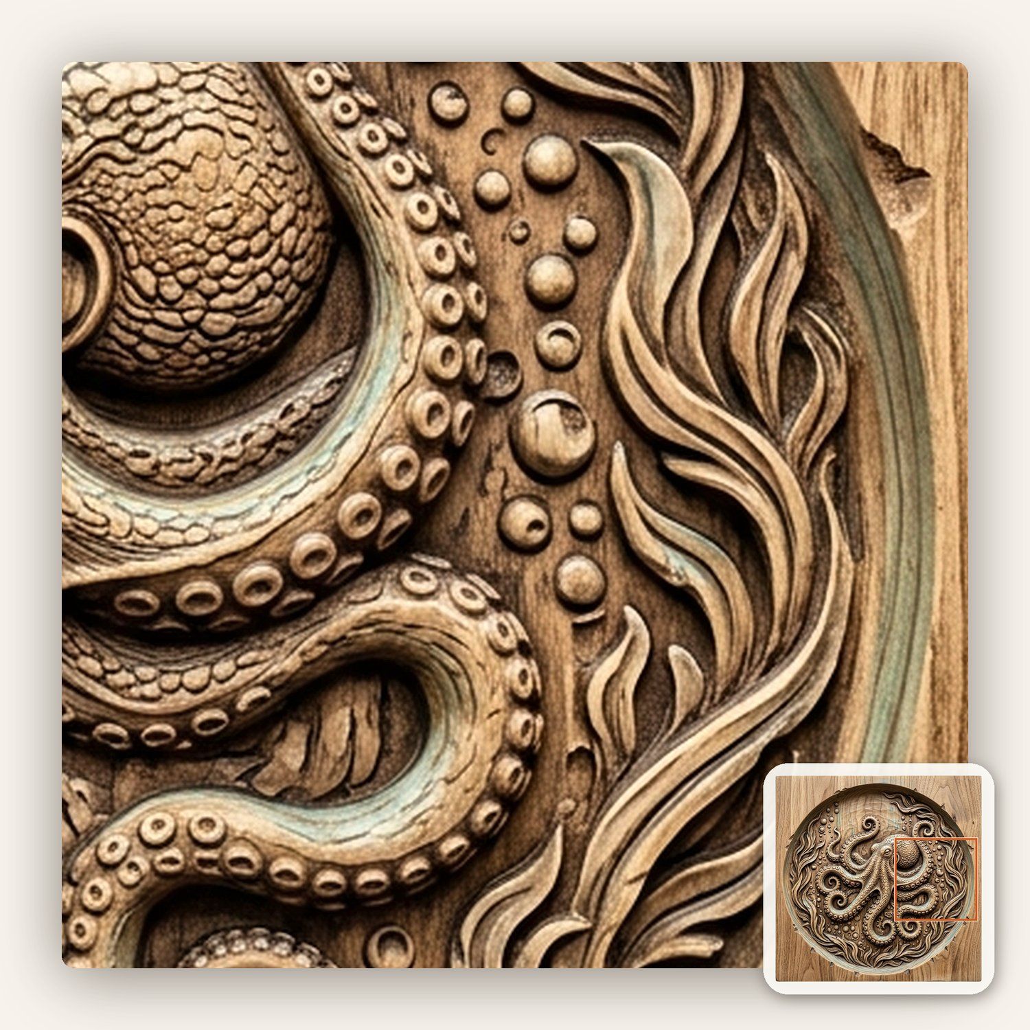 Octopus Nautical Serving Tray CNC Relief STL bas-relief STL — view 8