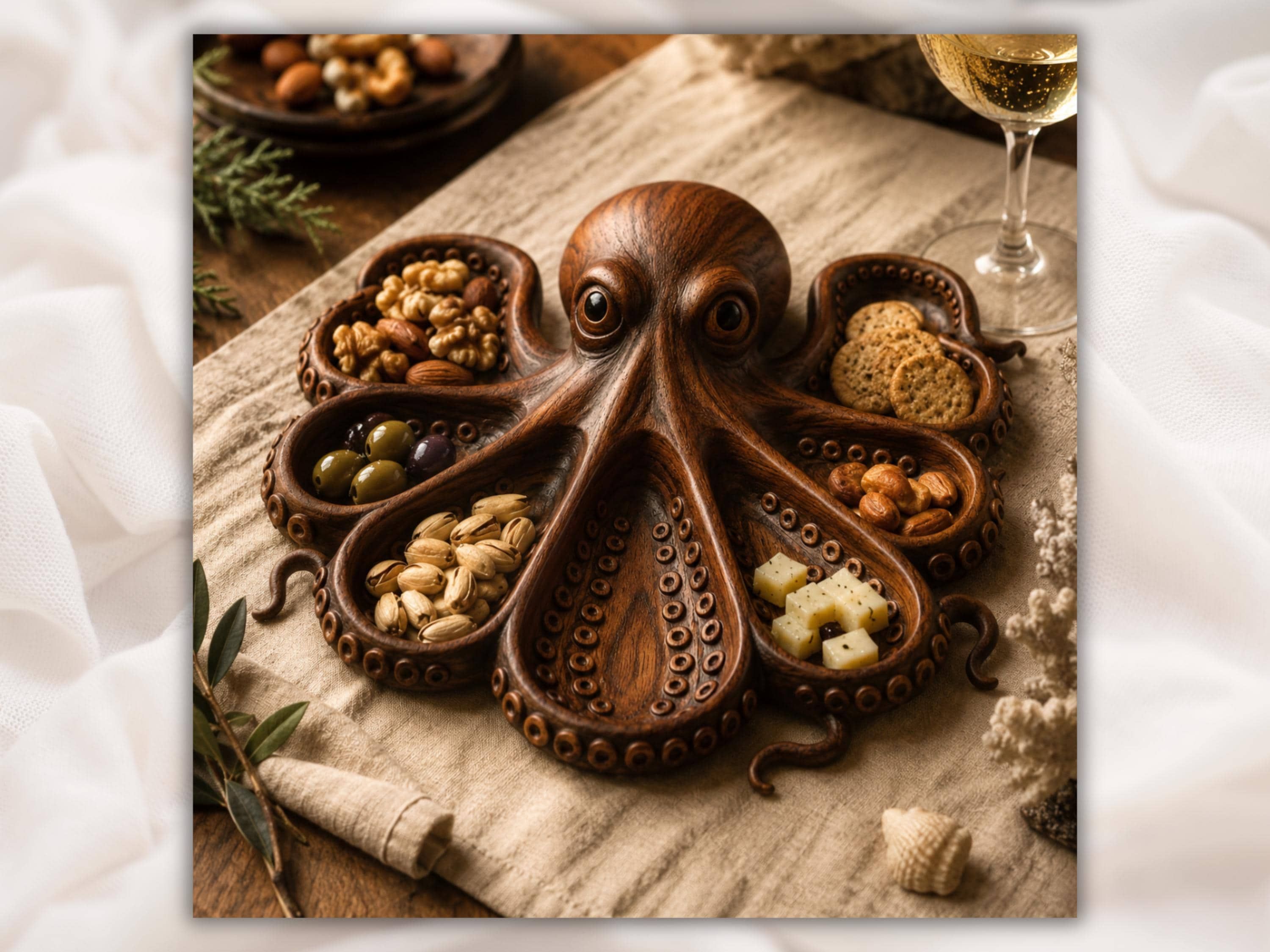 Octopus Spice Tray Bas-Relief STL with Eight Tentacle Wells bas-relief STL — view 2