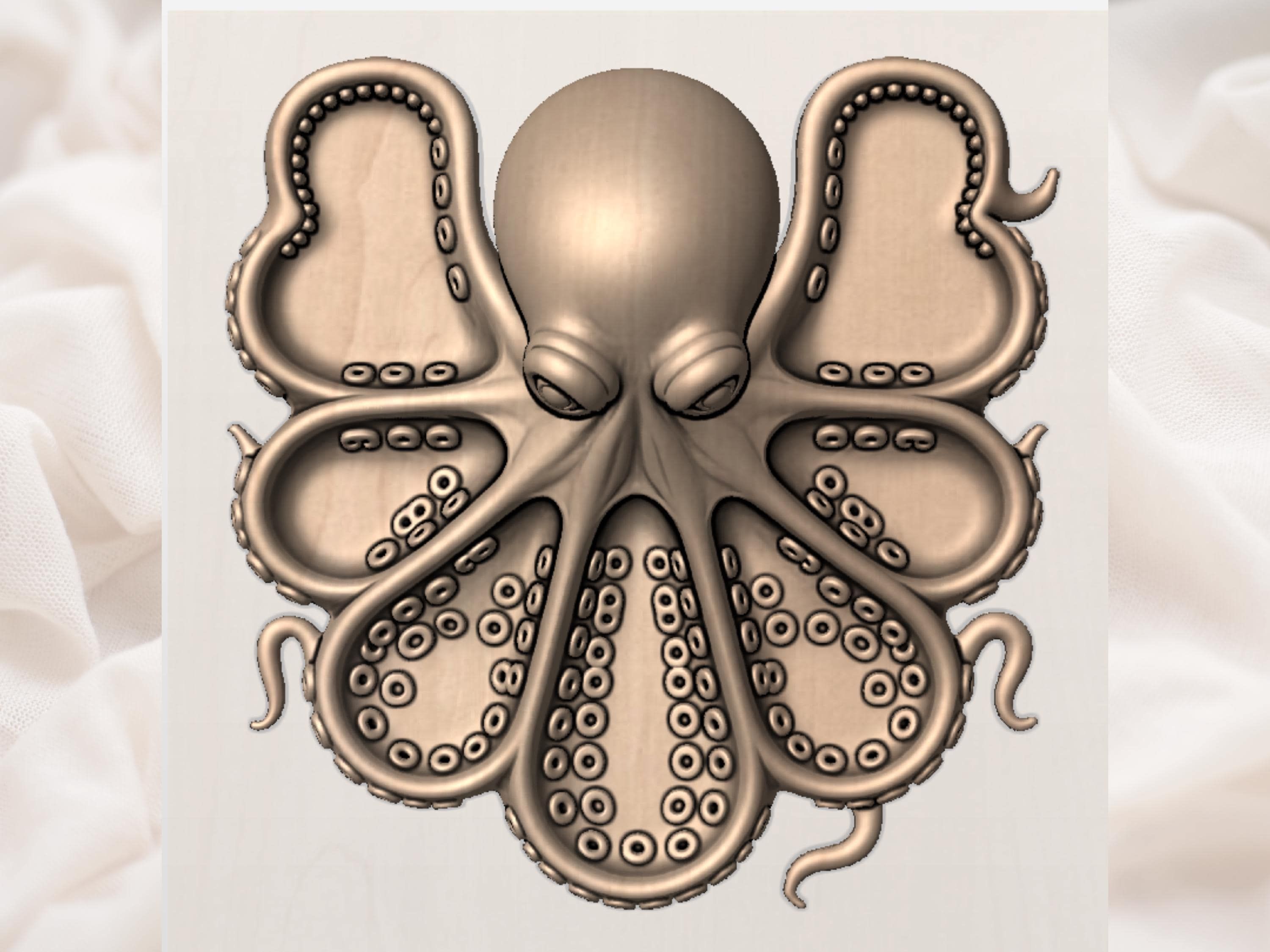 Octopus Spice Tray Bas-Relief STL with Eight Tentacle Wells bas-relief STL — view 6