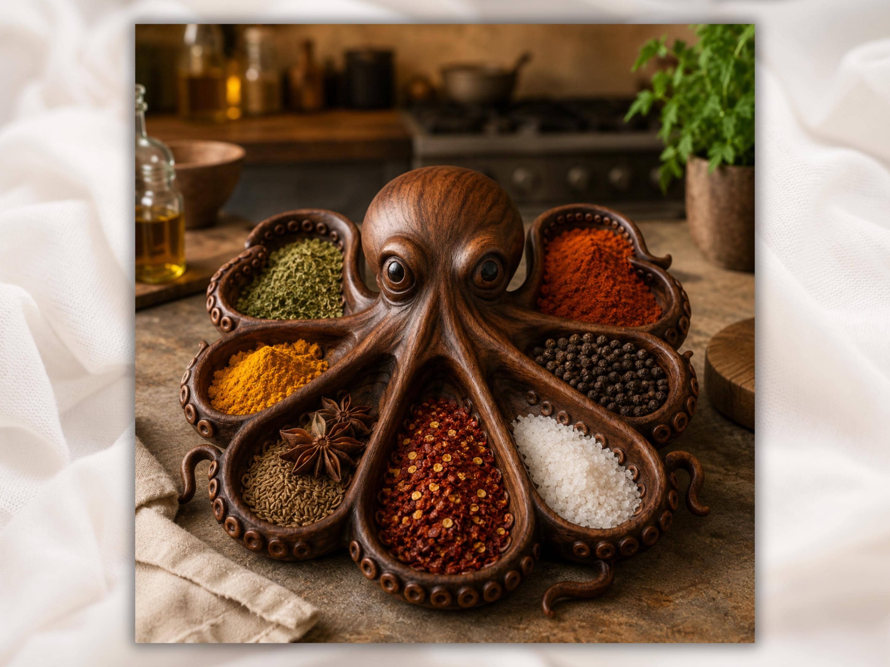 Octopus Serving Tray with Eight Tentacle Wells STL Relief bas-relief STL — view 3