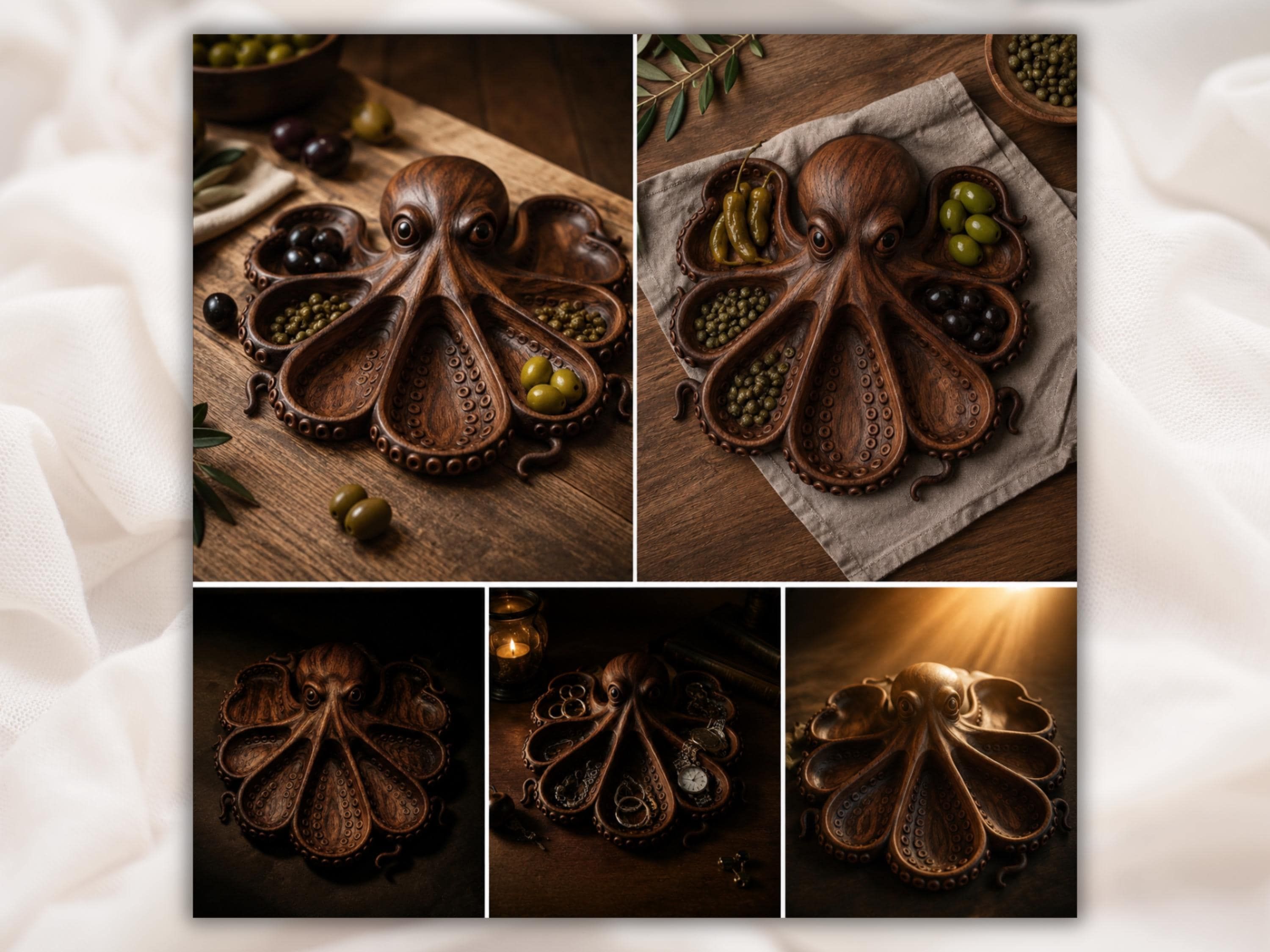 Octopus Serving Tray with Eight Tentacle Wells STL Relief bas-relief STL — view 6
