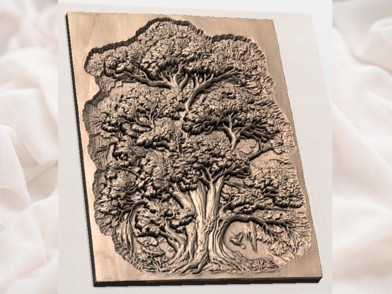 Ancient Oak with Layered Canopy Bas-Relief STL for CNC bas-relief STL — view 2