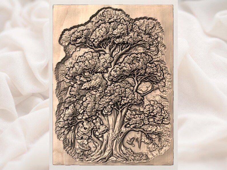 Ancient Oak with Layered Canopy Bas-Relief STL for CNC bas-relief STL — view 3