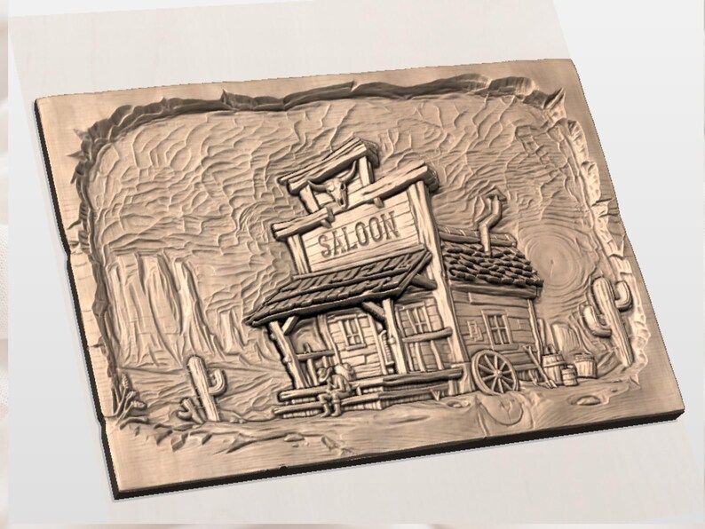 Old West Saloon Scene Bas-Relief STL for CNC and 3D Printing bas-relief STL — view 2
