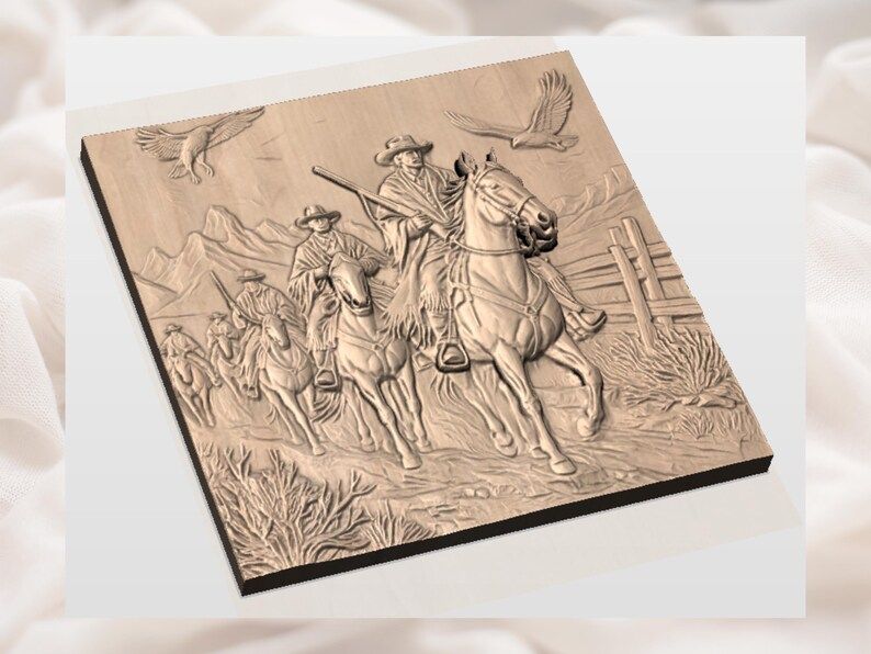 Cowboy Posse on Horseback Bas-Relief STL Carving bas-relief STL — view 3