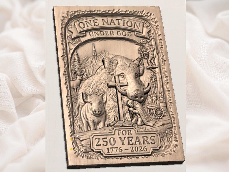 One Nation Under God Wild Boar 250 Years Relief STL bas-relief STL — view 2