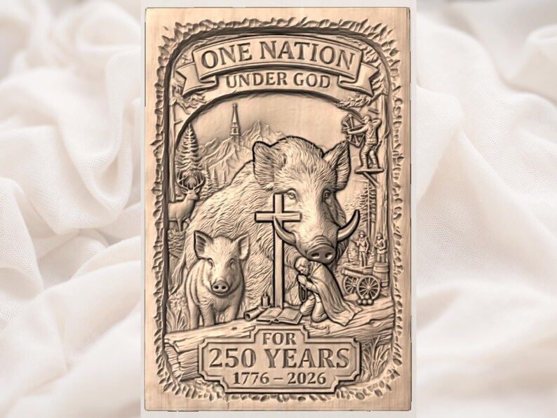 One Nation Under God Wild Boar 250 Years Relief STL bas-relief STL — view 3