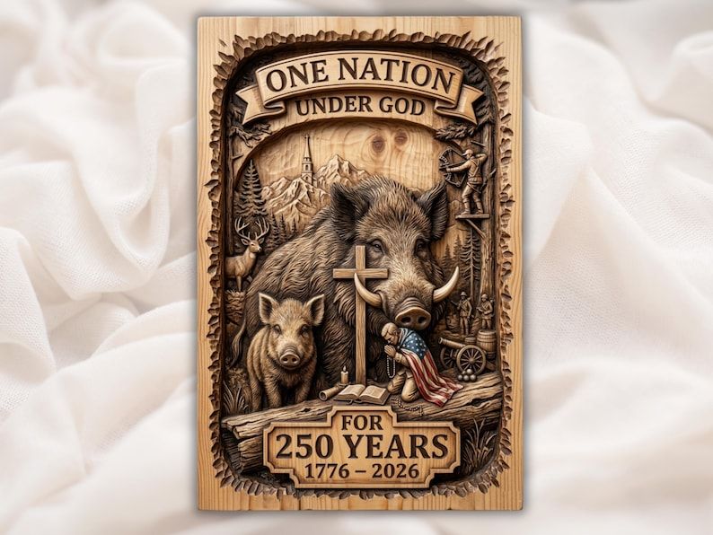 One Nation Under God Wild Boar 250 Years Relief STL bas-relief STL design