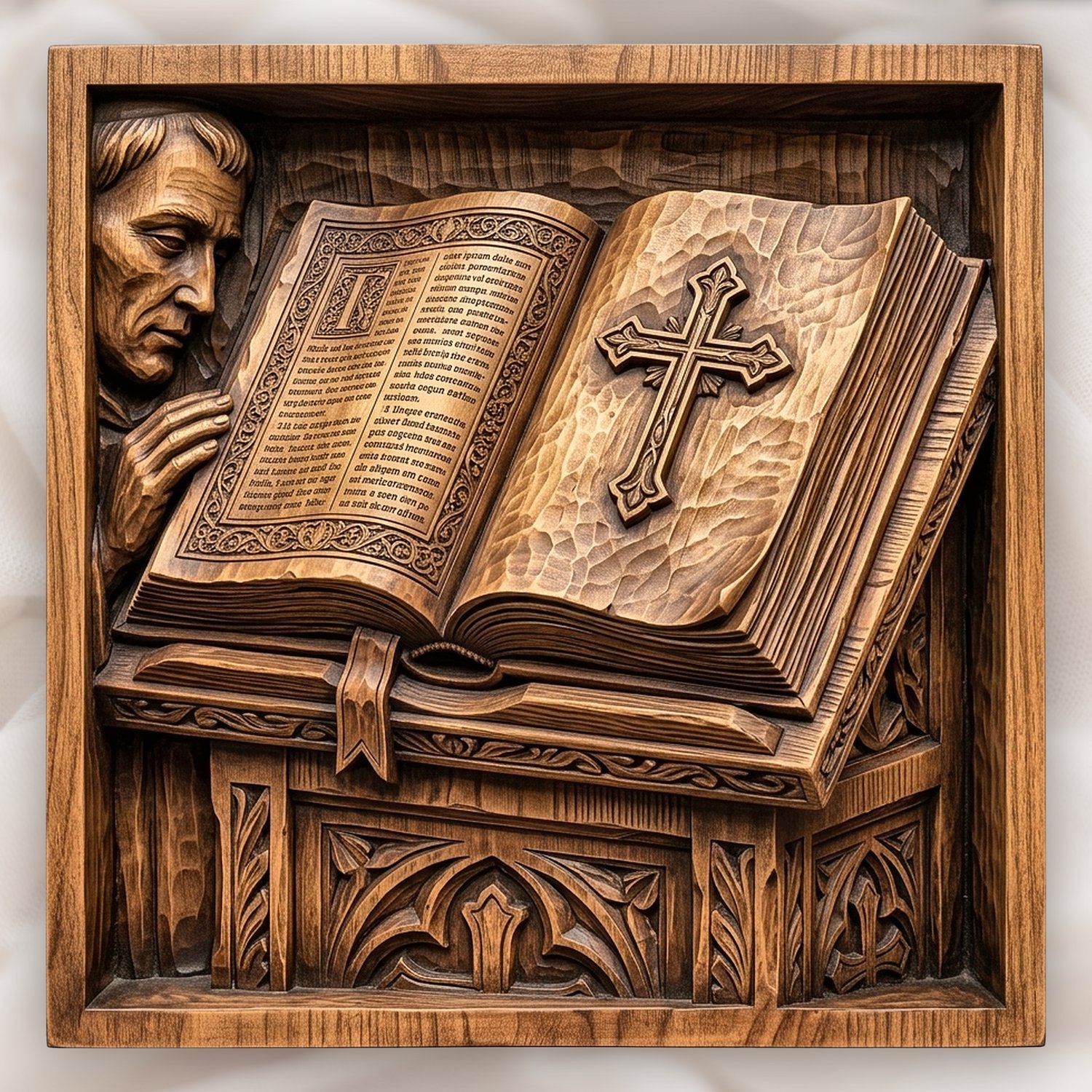 Open Holy Bible with Cross and Lectern CNC Relief STL bas-relief STL design