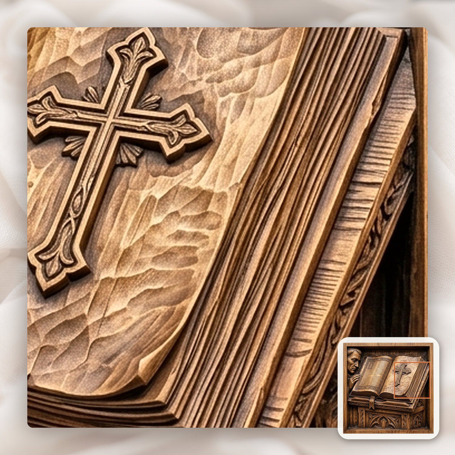 Open Holy Bible with Cross and Lectern CNC Relief STL bas-relief STL — view 12