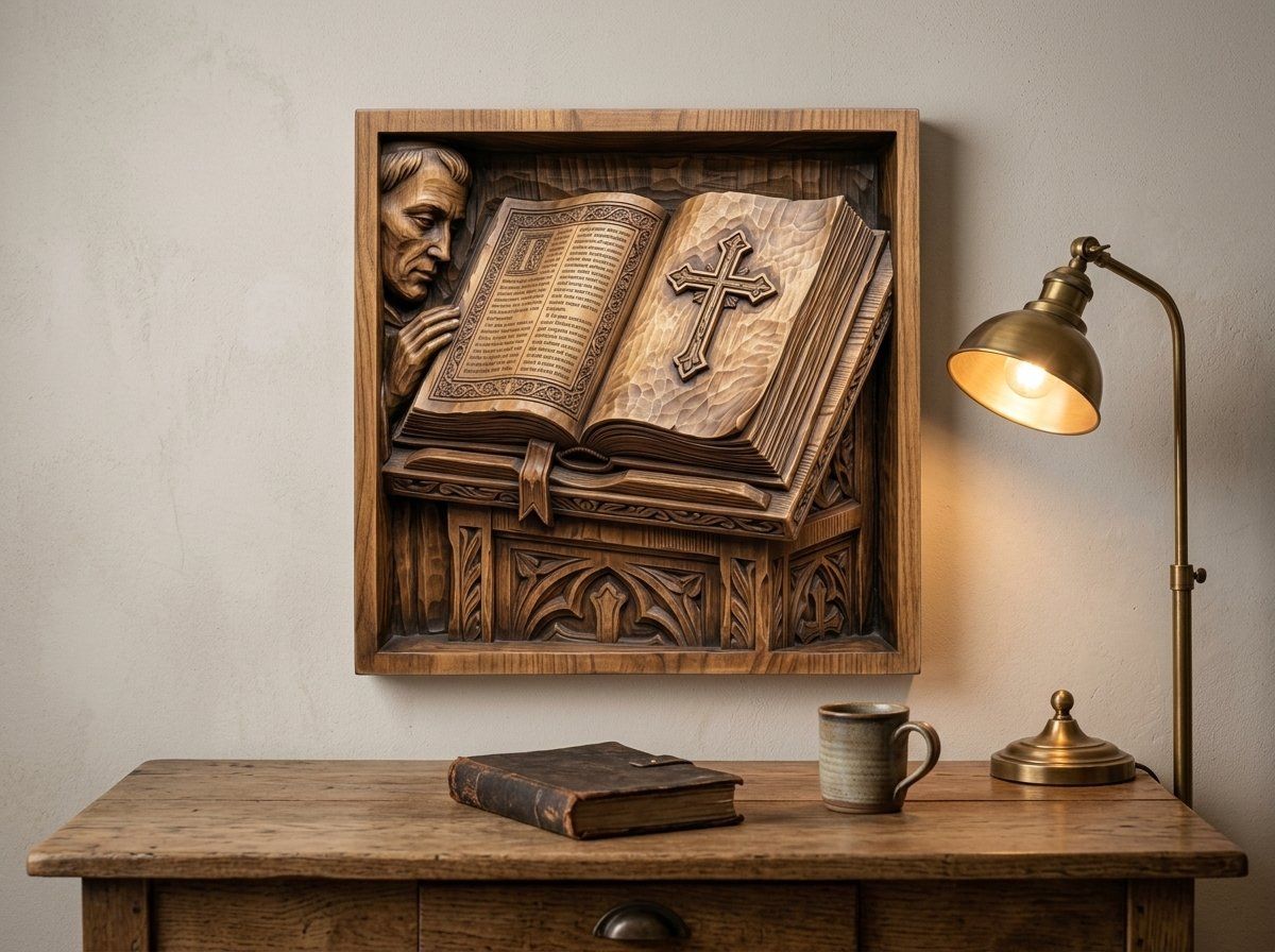 Open Holy Bible with Cross and Lectern CNC Relief STL bas-relief STL — view 13